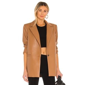 Alice + Olivia Dunn Vegan Leather Relaxed Over-sized Jacket Blazer Camel Size XS